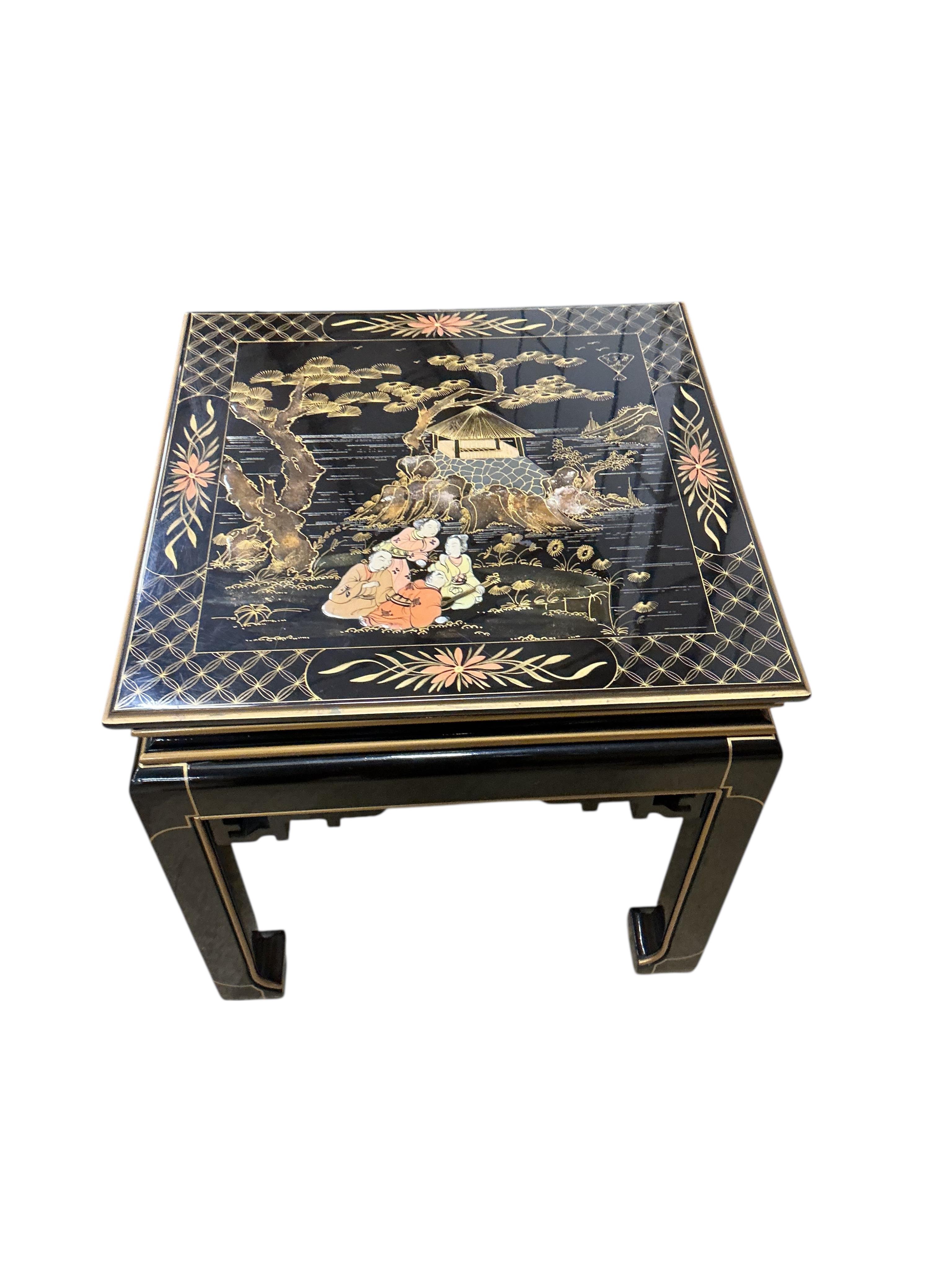 A pair of modern Chinese lacquer occasional tables, width 50cm, depth 50cm, height 50cm